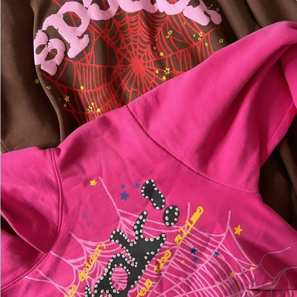 Pink Graphic Spiderweb Hoodie Sweatshirt - Unknown Brand